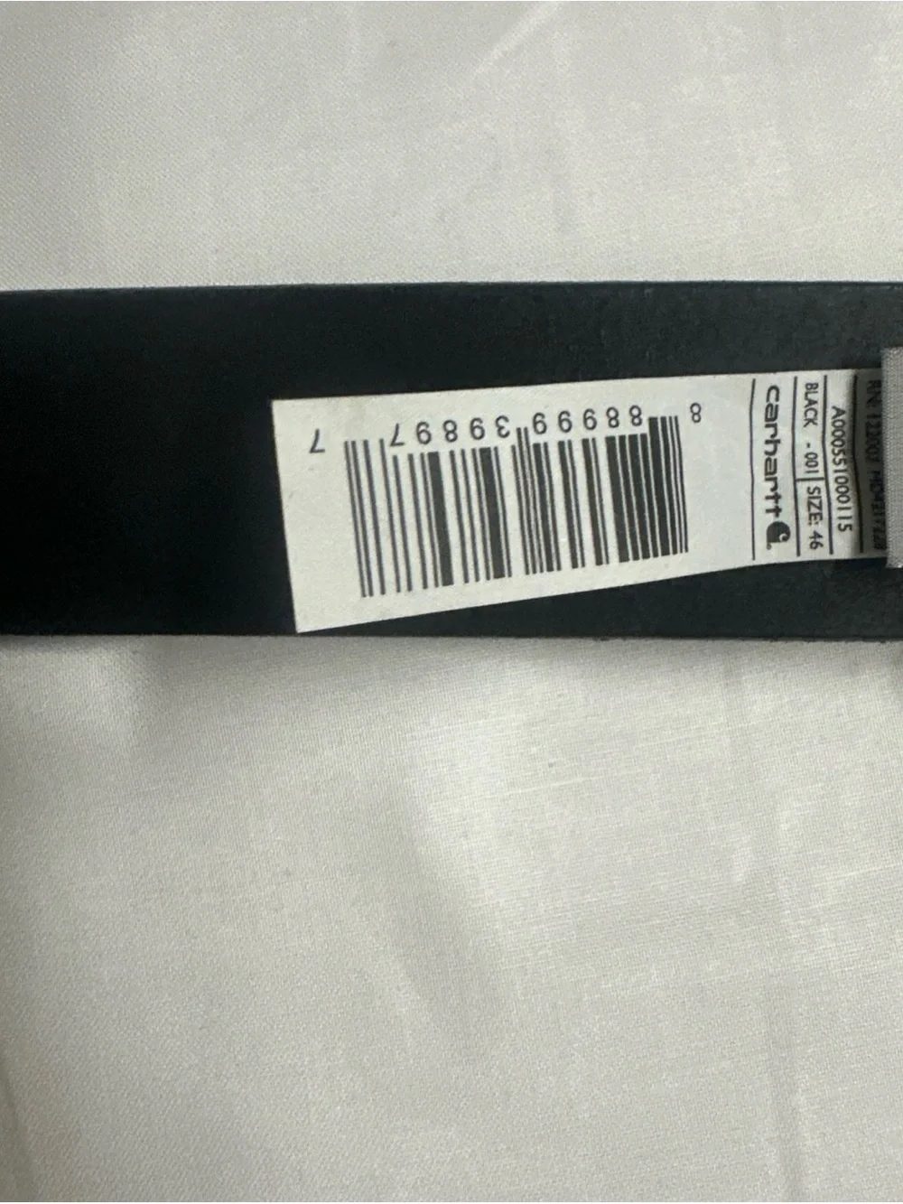 Carhartt Black Leather Belt with White Logo Detail